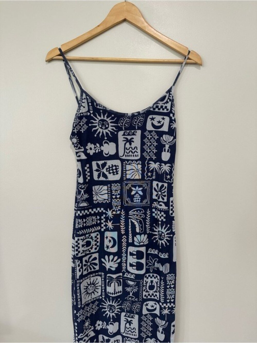 See You Monday Tropical Mesh Maxi Dress Blue White Resort Vacation Size L - Picture 3 of 10